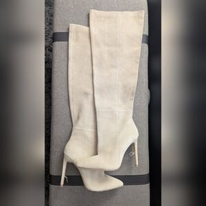 RAYE Cream Over the Knee Boots with Stiletto Heel